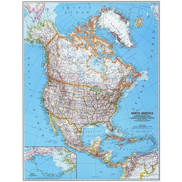 National Geographic Hartă continentală Harta politică America de Nord, mare