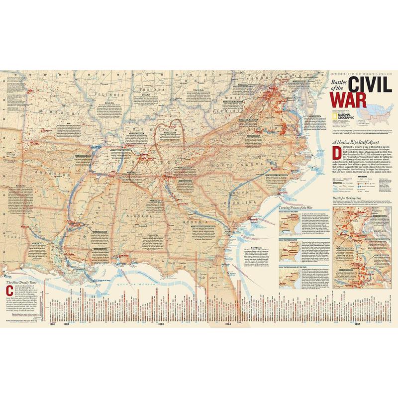National Geographic Harta Hartă războiul civil american, faţă - verso