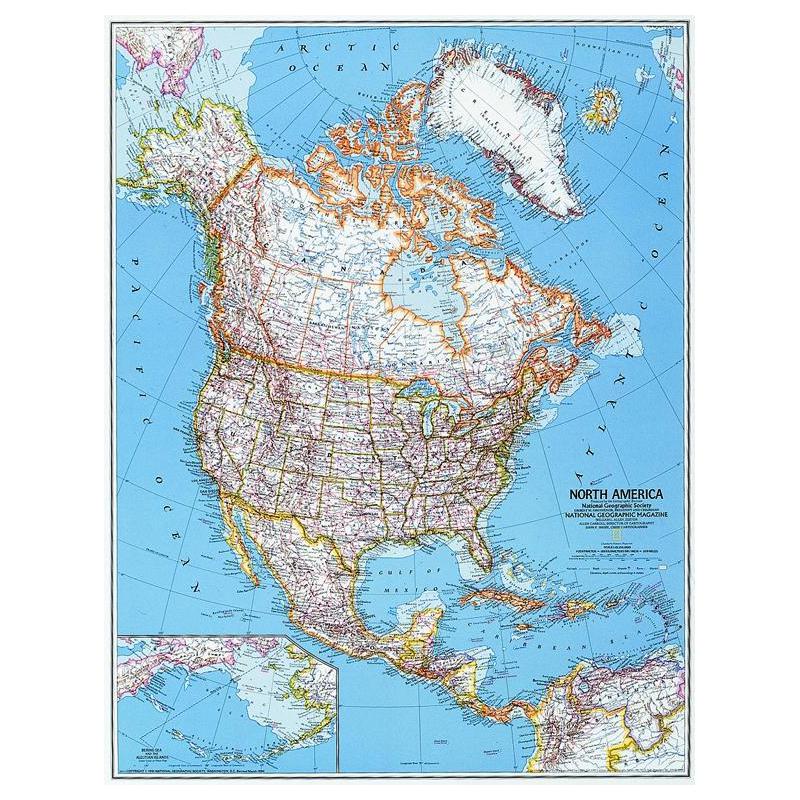 National Geographic Hartă continentală Harta politică America de Nord, mare