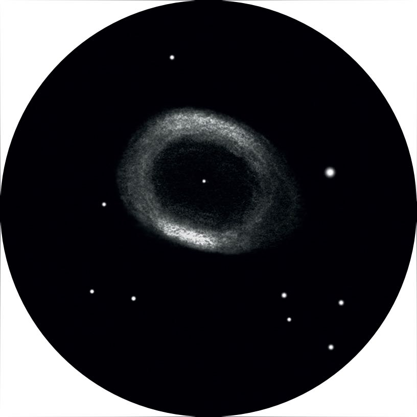 Desen al nebuloasei Inel cu un Dobson de 18 inch, la o putere de mărire de 300-450×. Rainer Mannoff