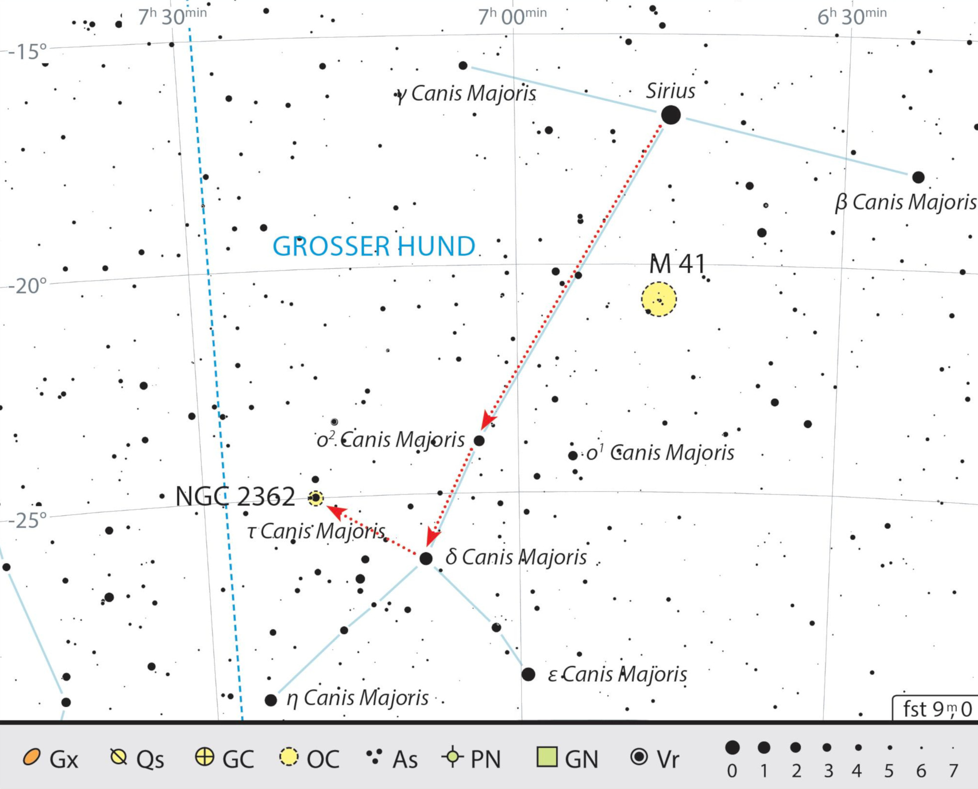 Hartă de căutare a roiului Tau Canis Majoris din constelația Câinele Mare. J. Scholten
