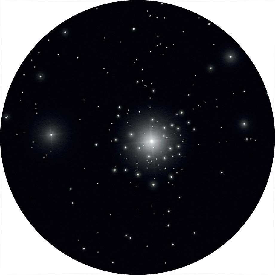 Desen al roiului stelar NGC 2362 cu un telescop de 16 inch cu o putere de mărire de la 138x la 400x. Anna Ebeling