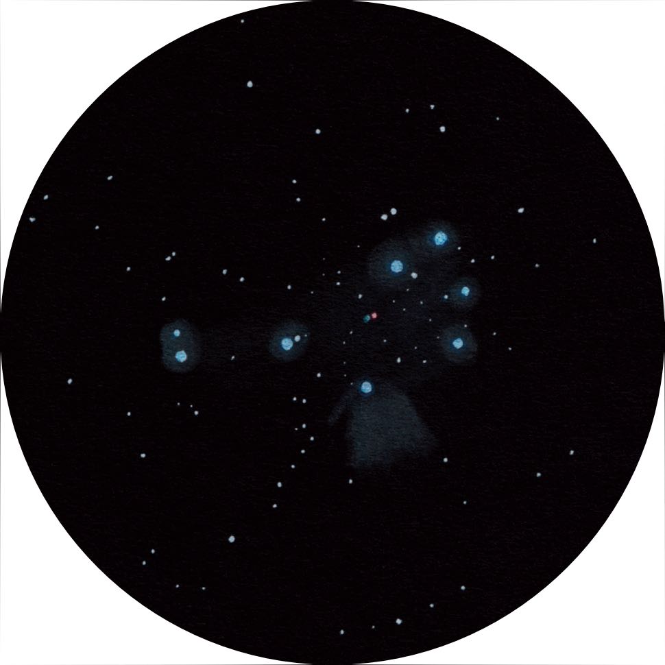 Desenul Pleiadelor privite printr-un binoclu 20×125. Uwe Glahn
