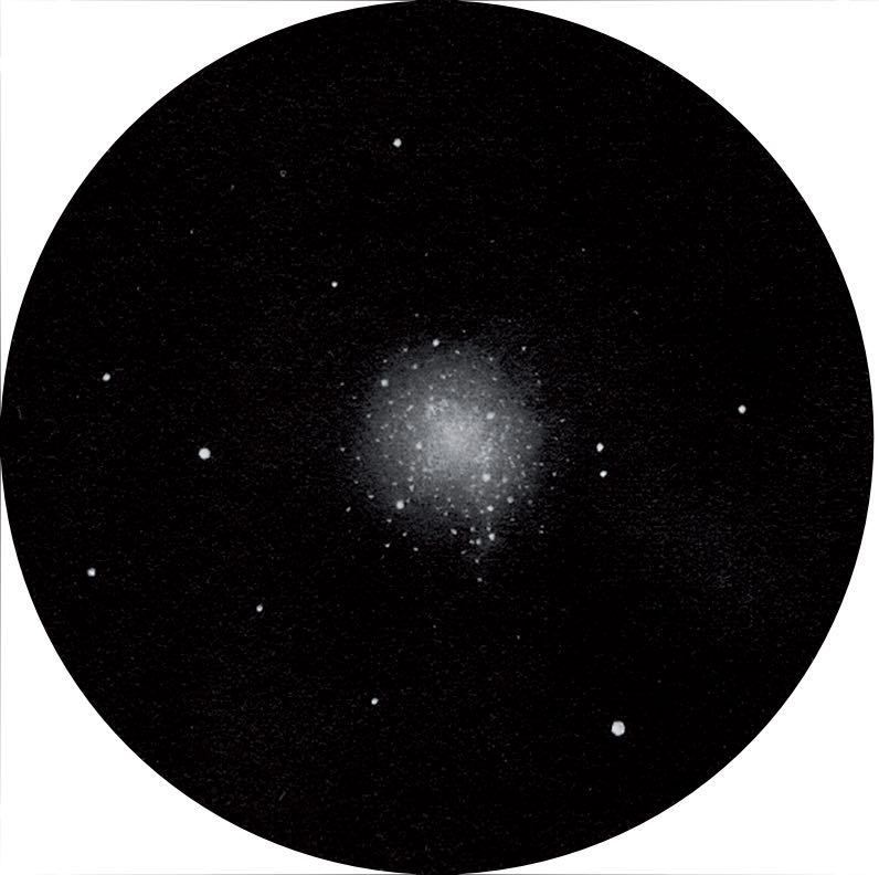 Desenul roiului stelar globular M 10 privit printr-un telescop Newton de 4 inch, cu putere de mărire de 48x. Peter Kiss