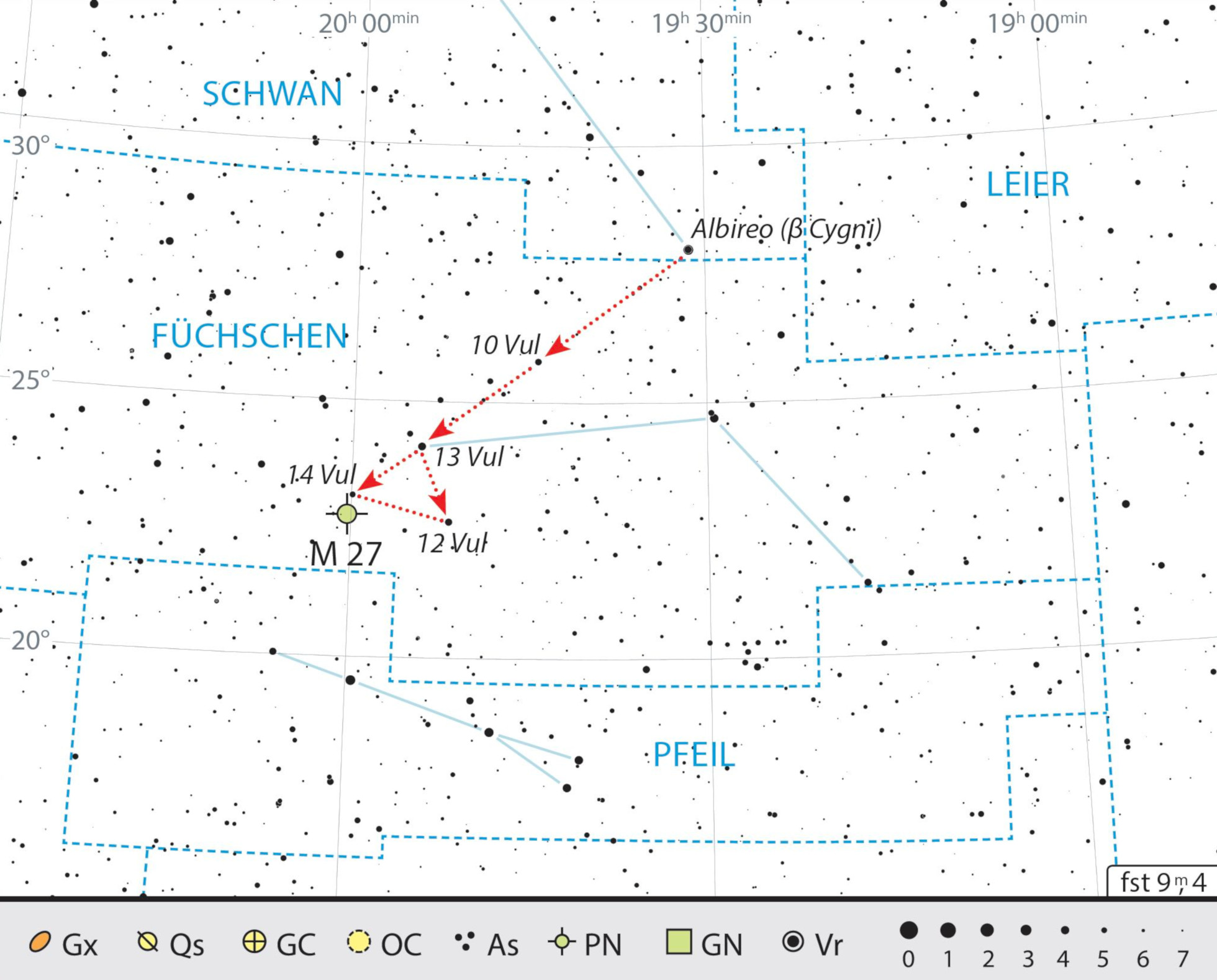 Hartă de căutare pentru Messier 27. J. Scholten