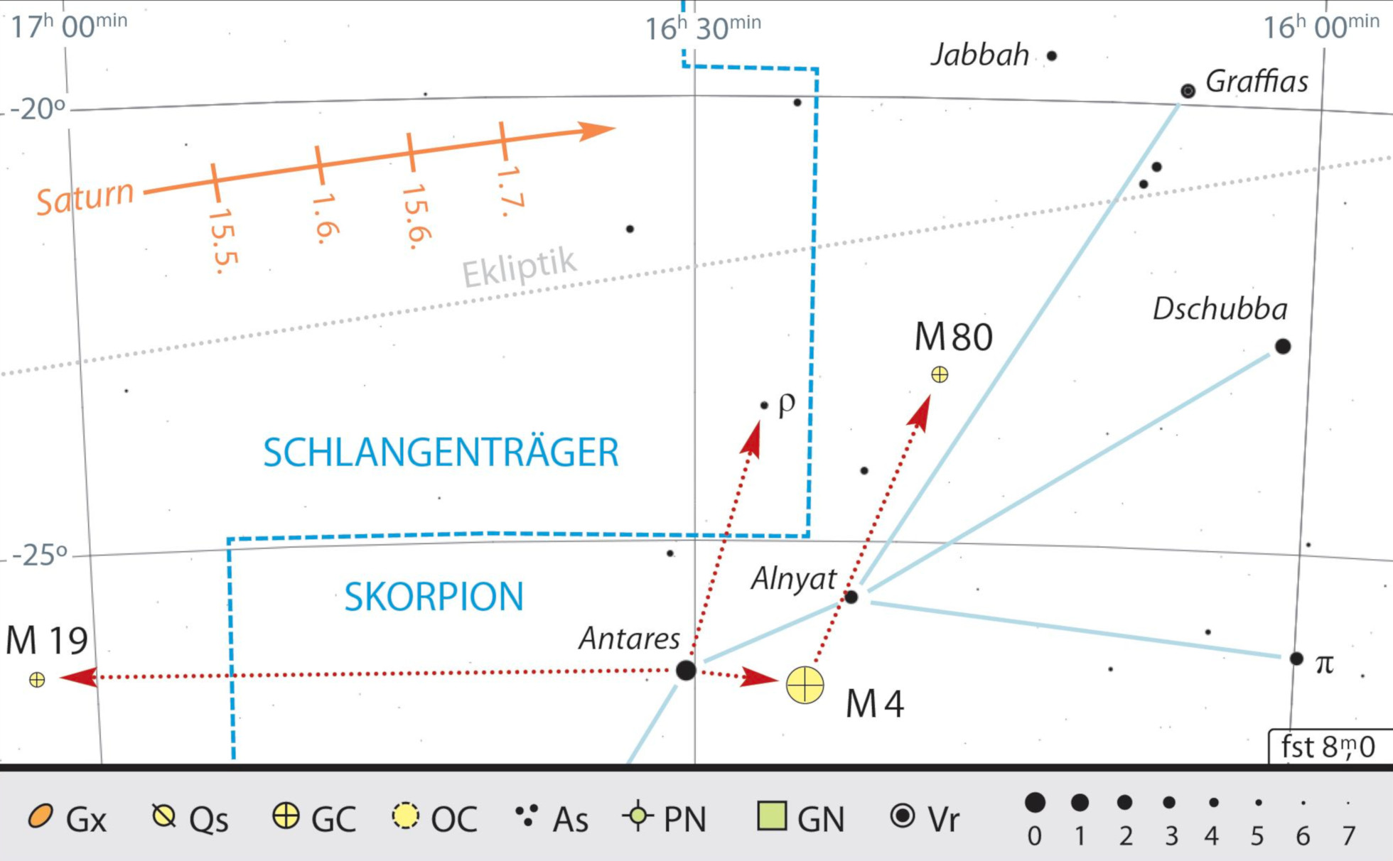 În jurul lui Antares găsim o sumedenie de obiecte captivante, ce pot fi observate prin binoclu. Kai v. Schauroth 