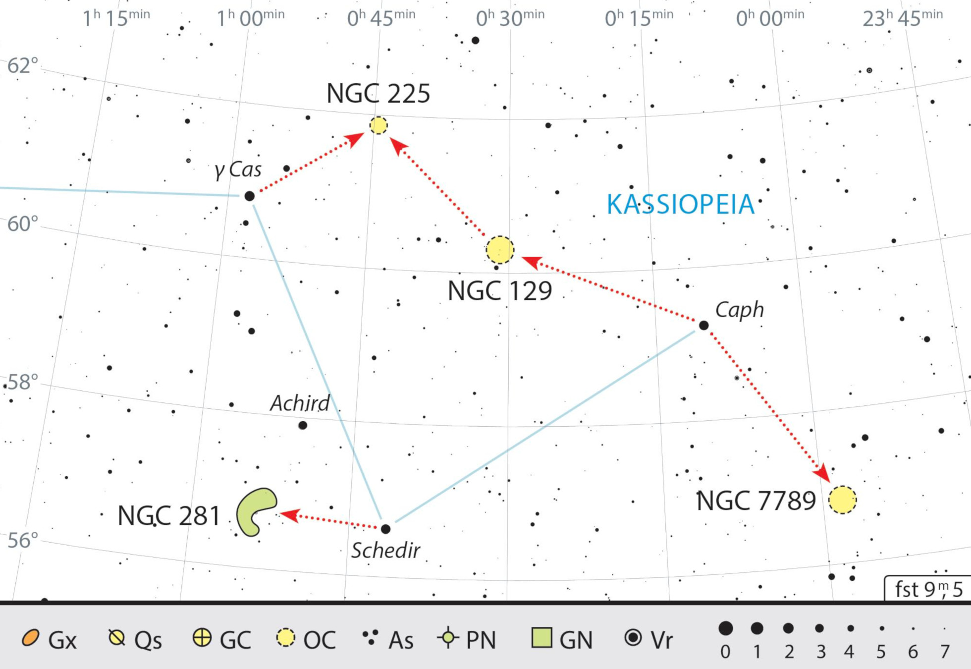 Destinația plimbării noastre cerești este de această dată un lanț de roiuri de stele. Nebuloasa NGC 281 reprezintă o provocare specială. J. Scholten