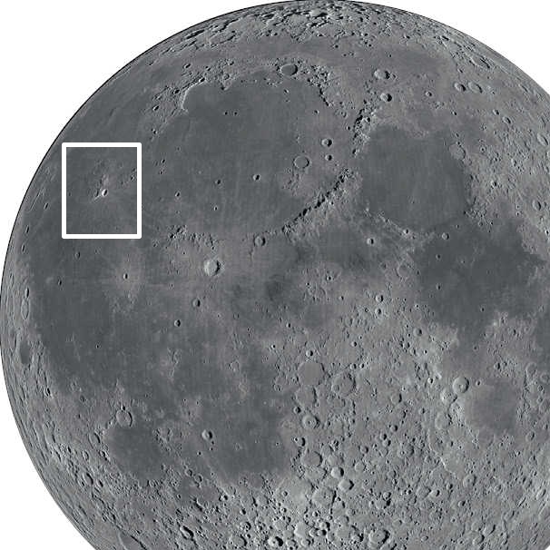 Aproape de marginea vestică a Lunii se află craterul luminos Aristarh. NASA/GSFC/Arizona State University 