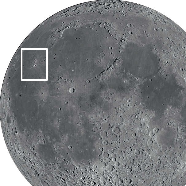 Aproape de marginea vestică a Lunii se află craterul luminos Aristarh. NASA/GSFC/Arizona State University