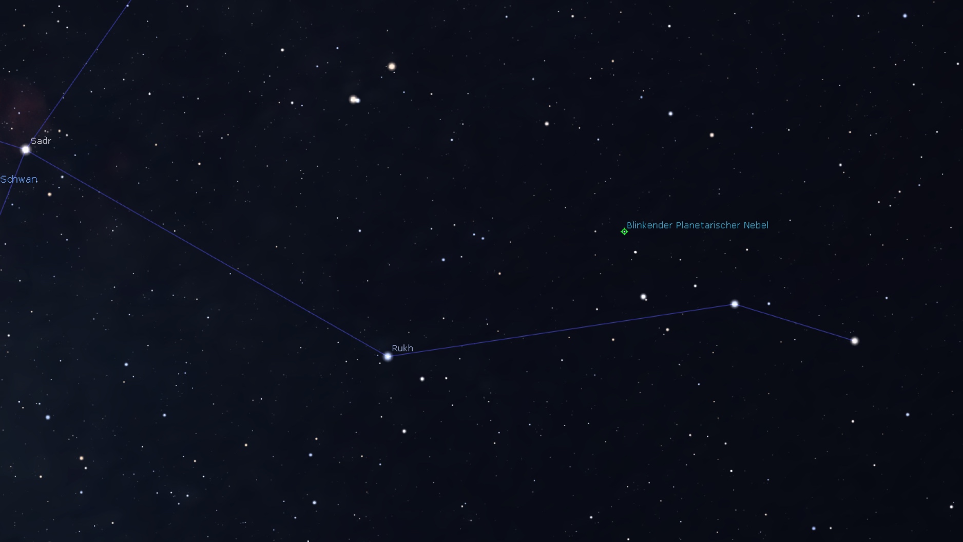 Harta de căutare pentru nebuloasa planetară care clipește, Stellarium 