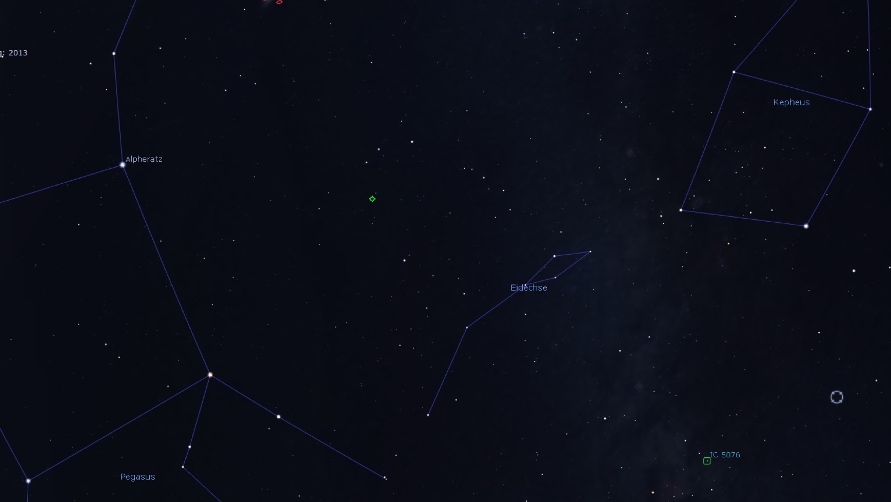 Harta de căutare pentru nebuloasa Blue Snowball, Stellarium