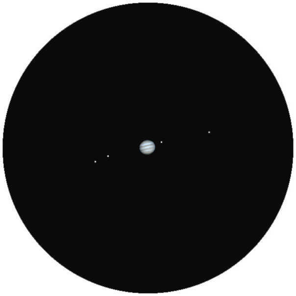 Jupiter printr-un telescop cu o apertură de 70 mm (simulare). Lambert Spix