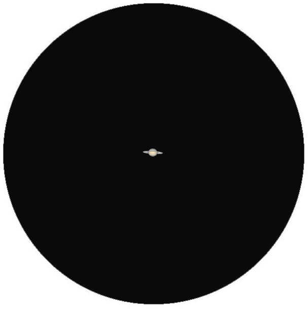 Ilustrație: În realitate, Saturn apare relativ mic în telescop. Aici s-a folosit un telescop cu apertura de 60 mm și o putere de mărire de 60x. L. Spix