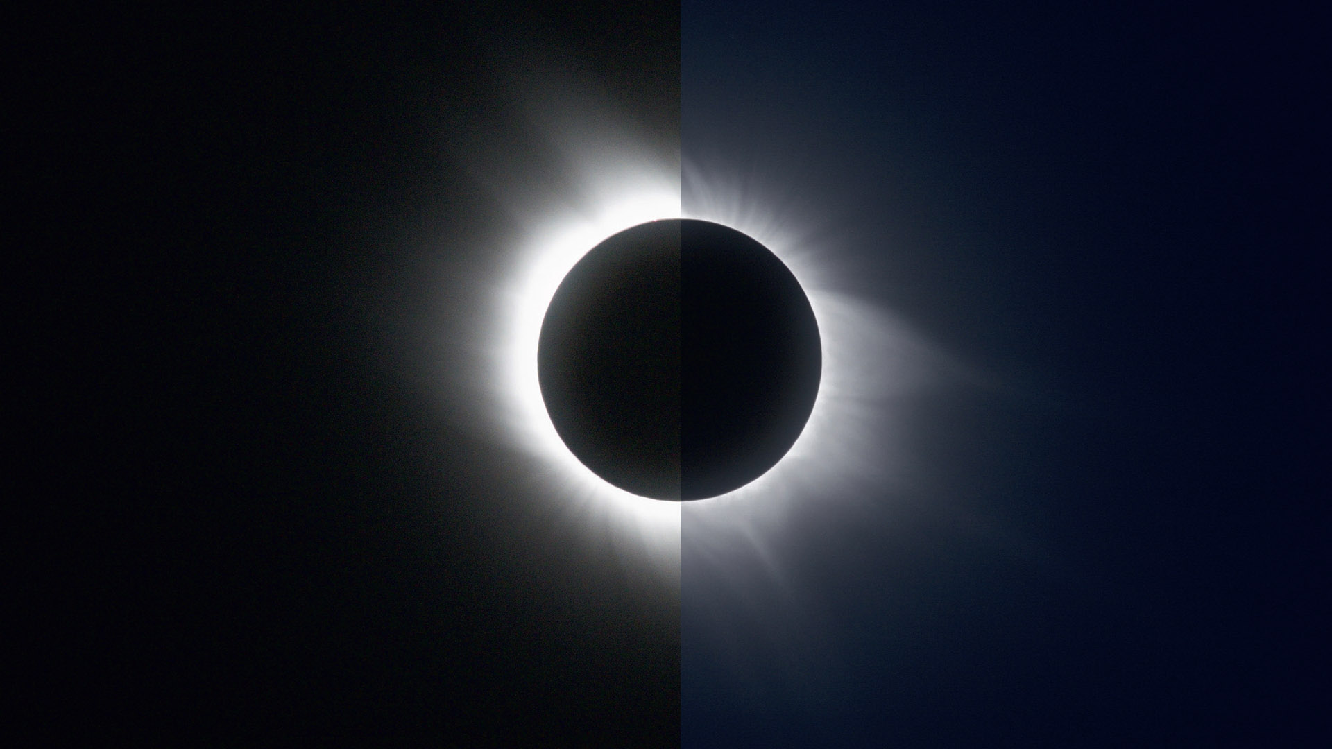 Două fotografii ale eclipsei totale de Soare din 2006. În stânga, o singură expunere cu un timp de expunere de 1/8s, iar în dreapta, o imagine compusă HDR, alcătuită din fotografii cu timp de expunere de 1/8s - 1/1000s. M.Weigand