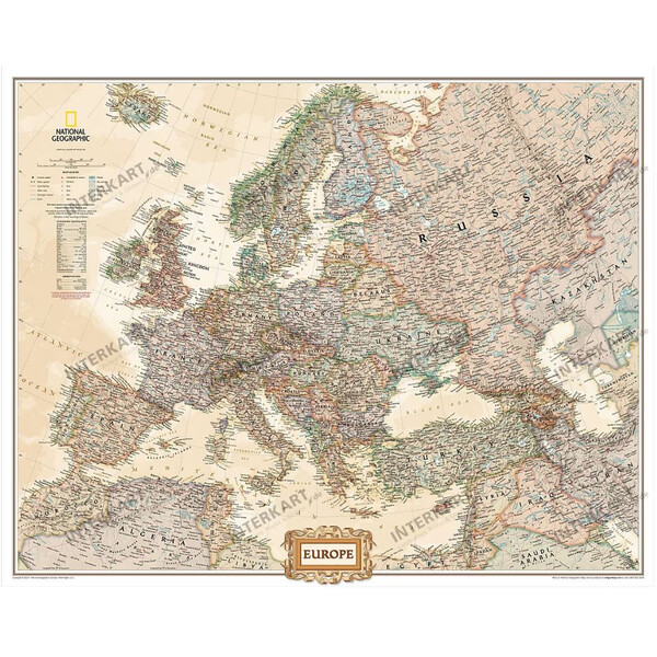 National Geographic Hartă Europa design antic 3 părţi