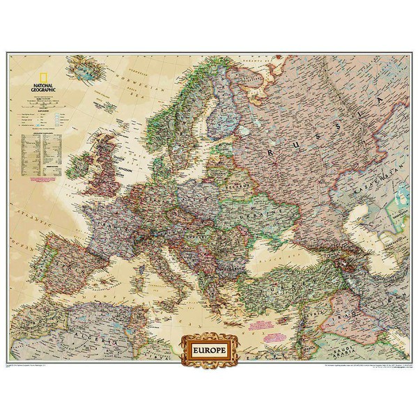 National Geographic Hartă continentală Harta politică a Europei, mare laminată