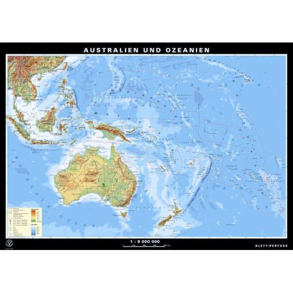 Klett-Perthes Verlag Harta Australieei şi Oceaniei fizică / politică (P) faţă-verso