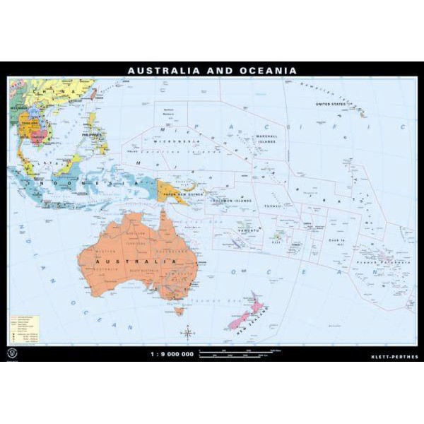 Klett-Perthes Verlag Harta Australieei şi Oceaniei fizică / politică (P) faţă-verso