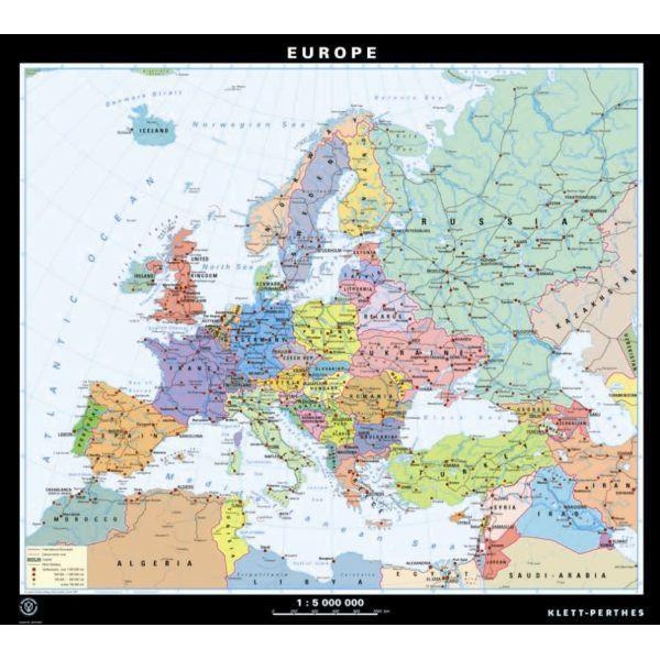 Klett-Perthes Verlag Hartă continentală Harta politică a Europei mută (AWB) faţă-verso