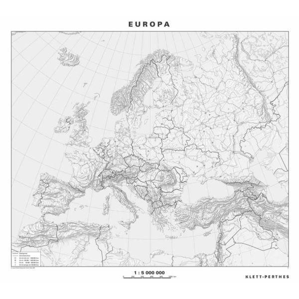 Klett-Perthes Verlag Hartă continentală Harta politică a Europei mută (AWB) faţă-verso