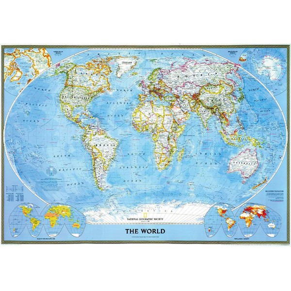 National Geographic Harta lumii Classic political world map, for pinning, framed (silver)