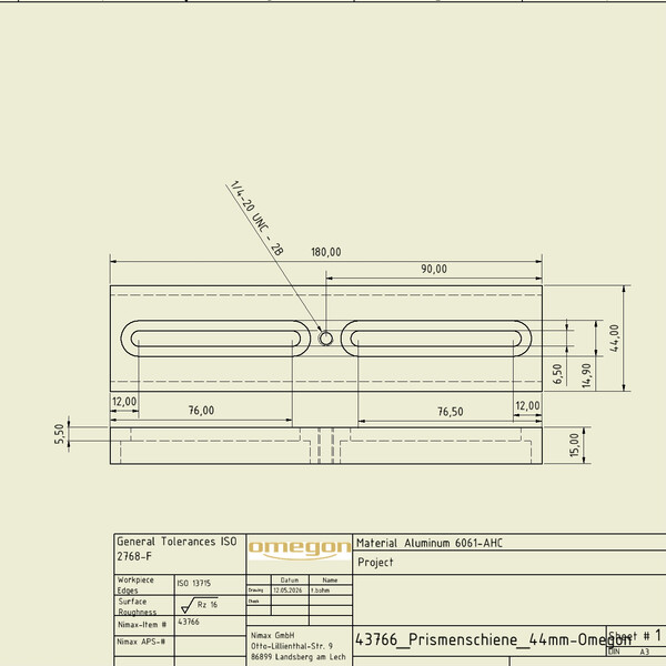 Omegon 180mm Sina prismatica cu surub