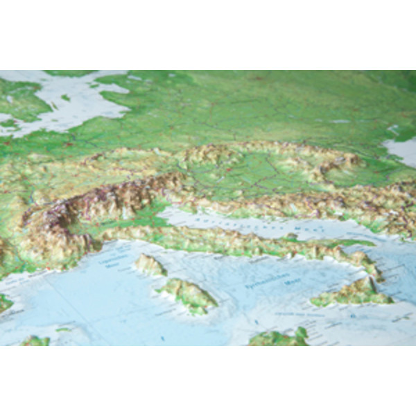 Georelief Hartă continentală Harta in relief 3D a Europei, mare, in cadru de aluminiu (in germana)