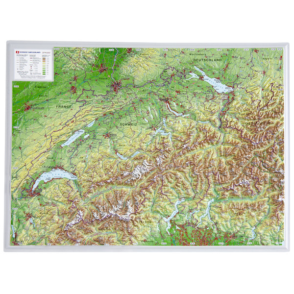 Georelief Harta in relief 3D a Elvetiei, mica (in germana)