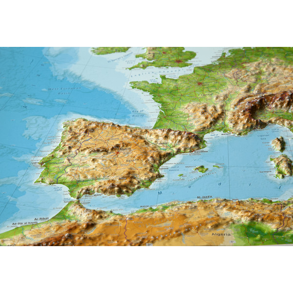 Georelief Hartă continentală Harta Europei in relief mare, 3D, in cadru de lemn