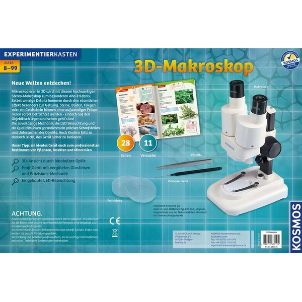 Kosmos Verlag Microscopul stereoscopic Kit de cercetare 3-D Microscop, 20x, cu LED-uri