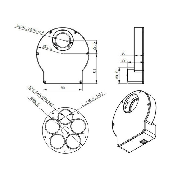 ZWO Roata de filtre motorizata pentru filtre de 5x 1.25" sau 5x 31 mm