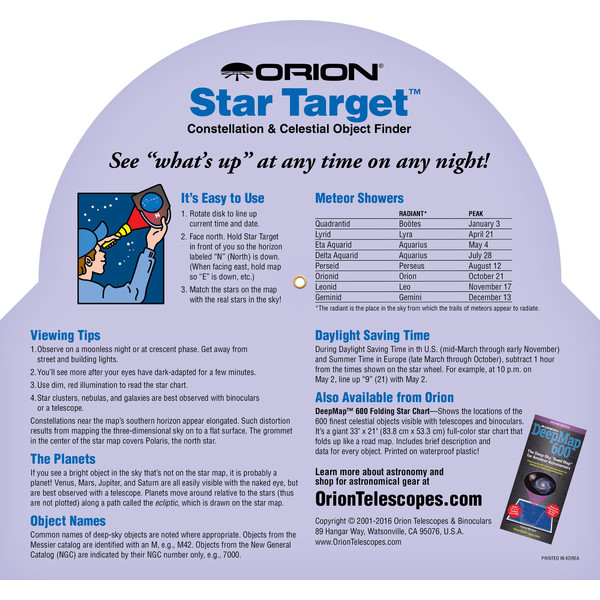 Orion Harta cerului Star Target Planisphere 40-60 degree north