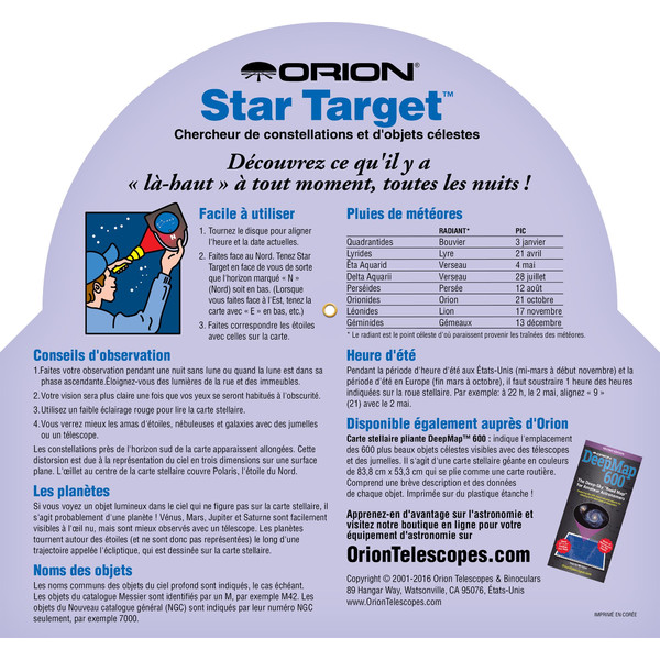 Orion Harta cerului Planisphère Star Target 40 à 60 degrés