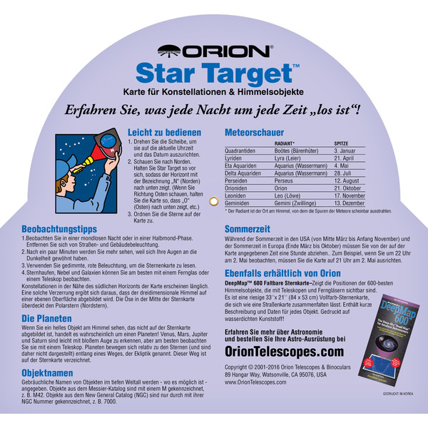 Orion Harta cerului Drehbare Sternkarte Star Target für 40°-60° nord
