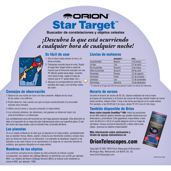 Orion Harta cerului Star Target para latitudes de 30° a 50° N