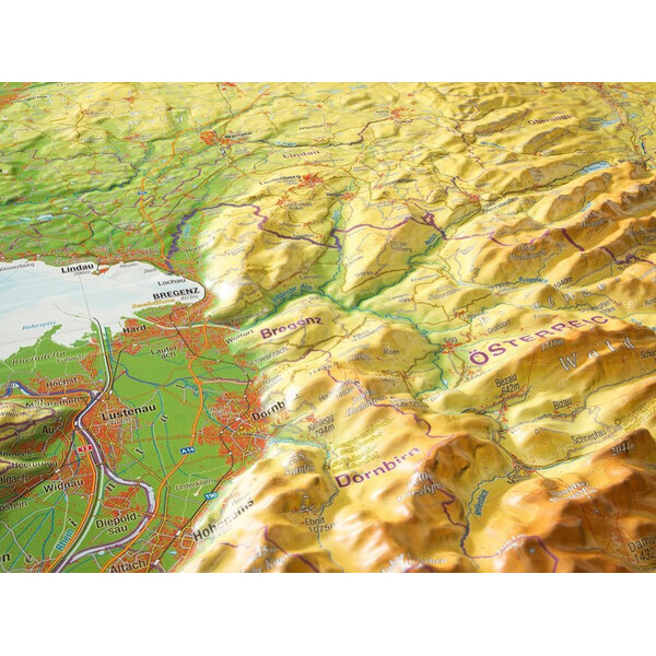 Georelief Harta regionala Allgäu Bodensee 3D Reliefkarte (77 x 57 cm)