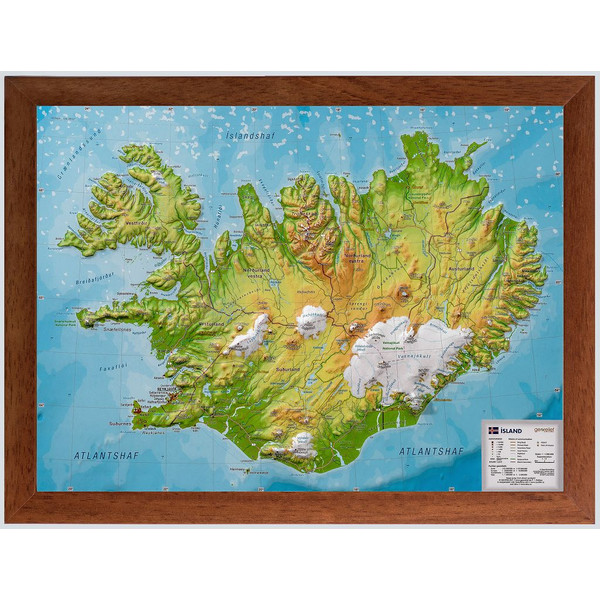 Georelief Harta Island (klein) mit Holzrahmen, 3D Reliefkarte