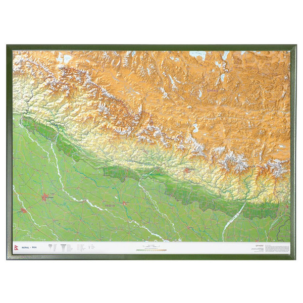Georelief Harta regionala Nepal groß 3D mit Holzrahmen
