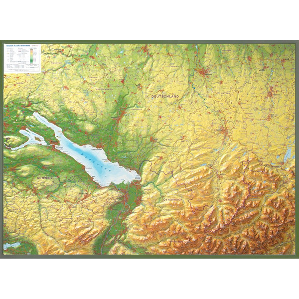 Georelief Harta regionala Allgäu Bodensee 3D Reliefkarte (77 x 57 cm)