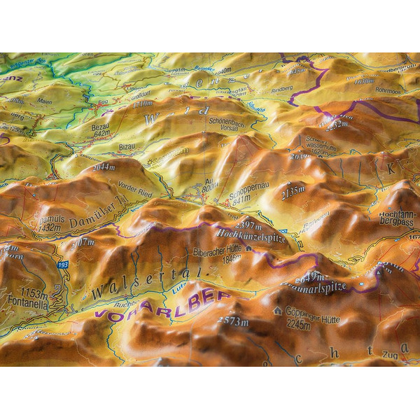 Georelief Harta regionala Allgäu Bodensee 3D Reliefkarte (77 x 57 cm)