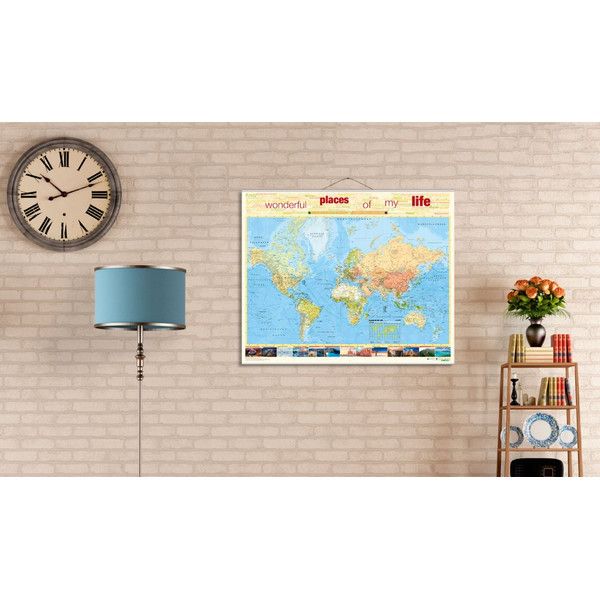 Bacher Verlag Harta lumii World map for your journeys "Places of my life" small including NEOBALLS