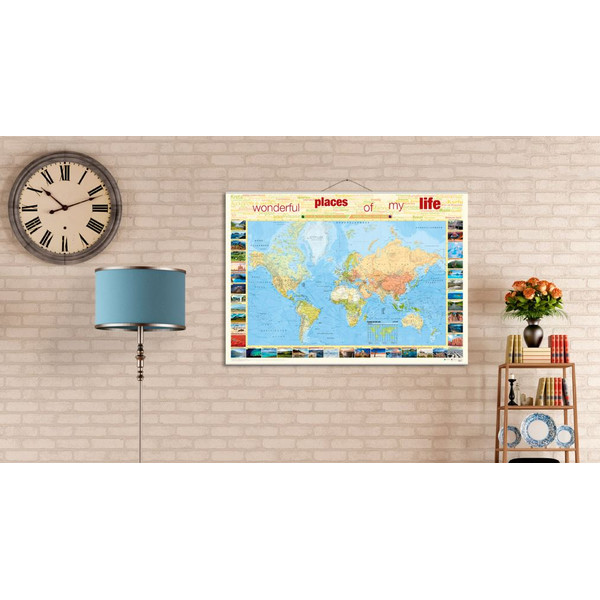 Bacher Verlag Harta lumii World map for your journeys "Places of my life" large including NEOBALLS