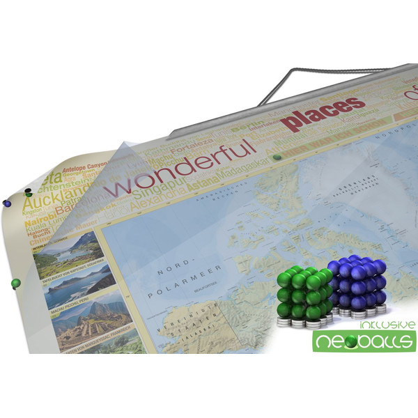 Bacher Verlag Harta lumii World map for your journeys "Places of my life" extra-large including NEOBALLS