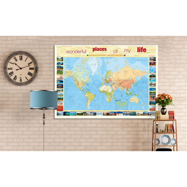 Bacher Verlag Harta lumii World map for your journeys "Places of my life" extra-large including NEOBALLS
