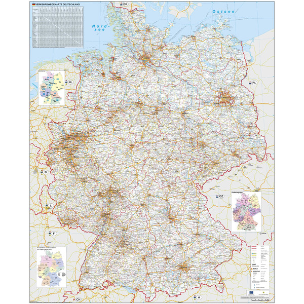 Stiefel Harta Verkehrswegekarte Deutschland mit Metallleisten