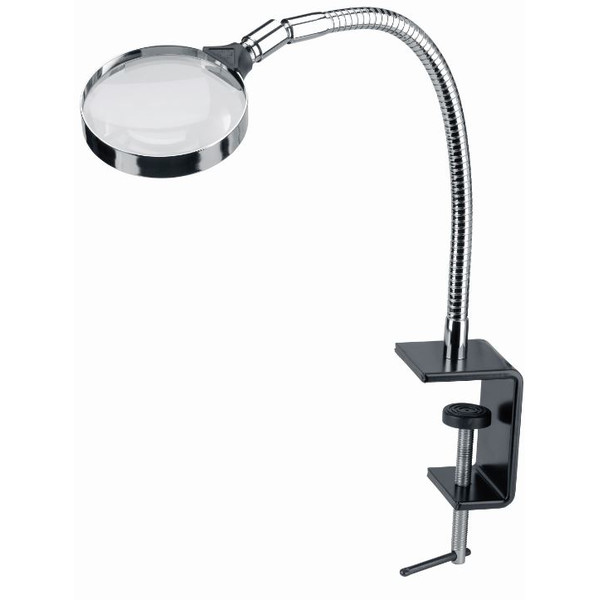 Schweizer Lupa Stativ de lucru, lupă, clemă de masă, 2,5x/Ø90mm, biconvex