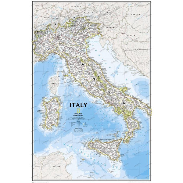 National Geographic Harta Tablă Italia înrămată (argintiu)