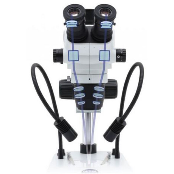 Optika microscopul stereoscopic zoom SZO-3, bino, 6,7-45x, stativ coloană, lumină incidentă și transmisă