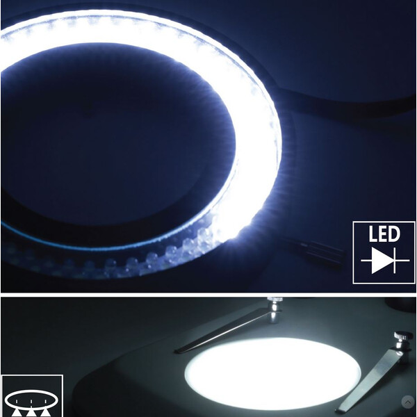 Optika microscopul stereoscopic zoom SZO-3, bino, 6,7-45x, stativ coloană, lumină incidentă și transmisă