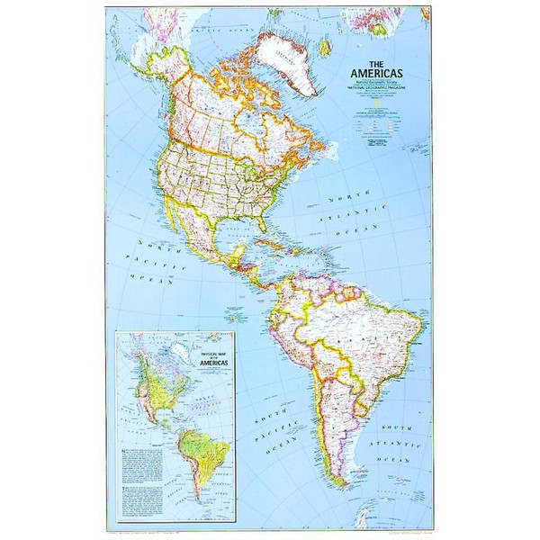 National Geographic Hartă continentală Harta continentului America de Nord și America de Sud, politică (laminată)